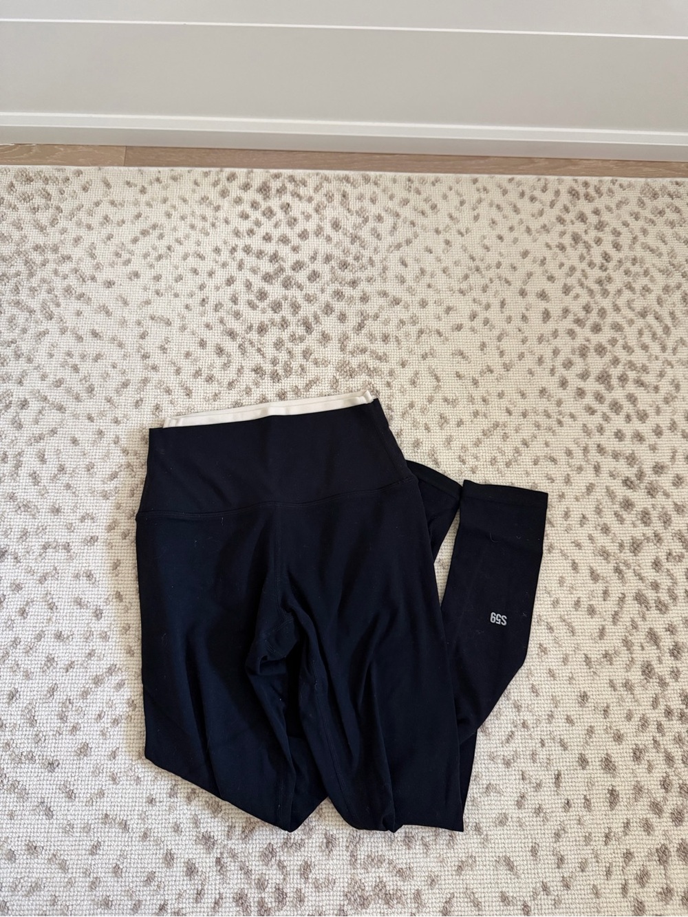 Splits59 Black Leggings with Cream Waistband
